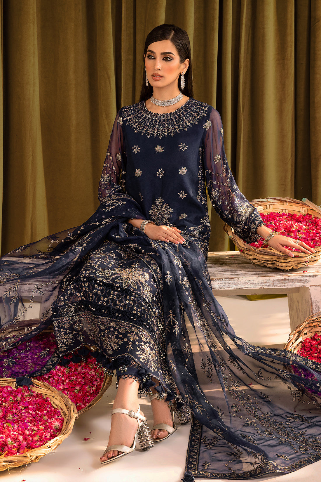 Alizeh | Formals Collection | Daim - V16D08 Embroidered Chiffon Blue - by - Libasekhas UK - Registered Vendor of : Alizeh - 100% Original Designer Dresss