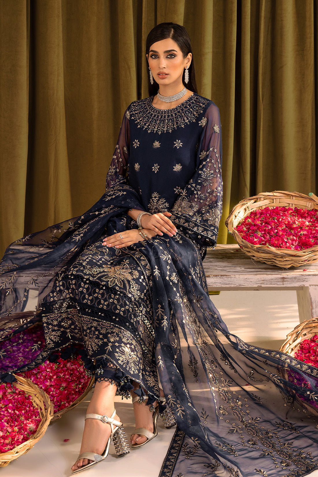 Alizeh | Formals Collection | Daim - V16D08 Embroidered Chiffon Blue - by - Libasekhas UK - Registered Vendor of : Alizeh - 100% Original Designer Dresss