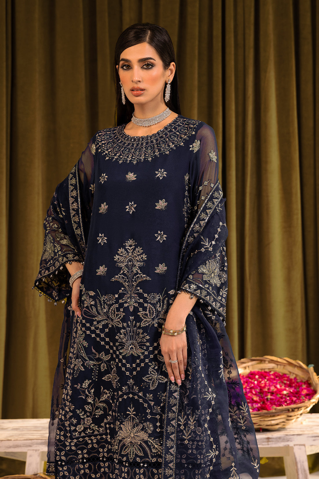 Alizeh | Formals Collection | Daim - V16D08 Embroidered Chiffon Blue - by - Libasekhas UK - Registered Vendor of : Alizeh - 100% Original Designer Dresss