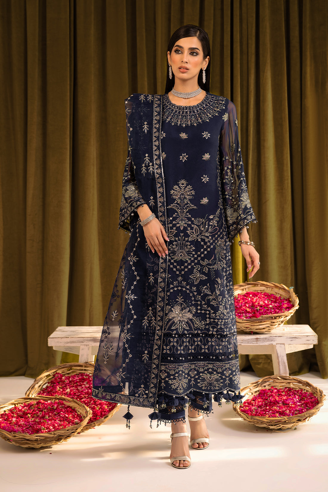 Alizeh | Formals Collection | Daim - V16D08 Embroidered Chiffon Blue - by - Libasekhas UK - Registered Vendor of : Alizeh - 100% Original Designer Dresss