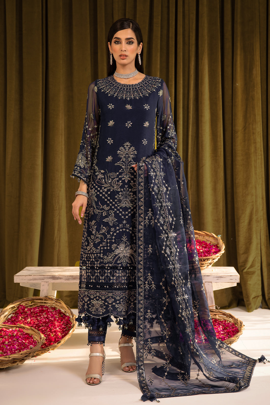 Alizeh | Formals Collection | Daim - V16D08 Embroidered Chiffon Blue - by - Libasekhas UK - Registered Vendor of : Alizeh - 100% Original Designer Dresss