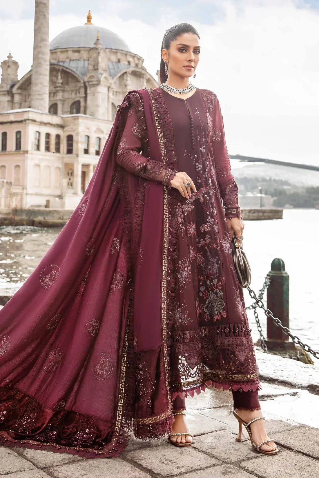 Maria B | Linen 23 | Aubergine DL-1103 - by - Libasekhas UK - Registered Vendor of : Maria B - 100% Original Designer Dresss