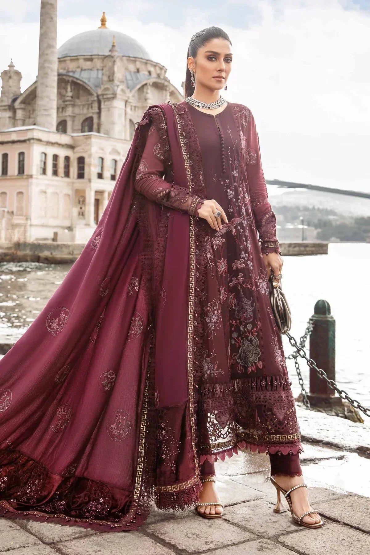 Maria B | Linen 23 | Aubergine DL-1103 - by - Libasekhas UK - Registered Vendor of : Maria B - 100% Original Designer Dresss