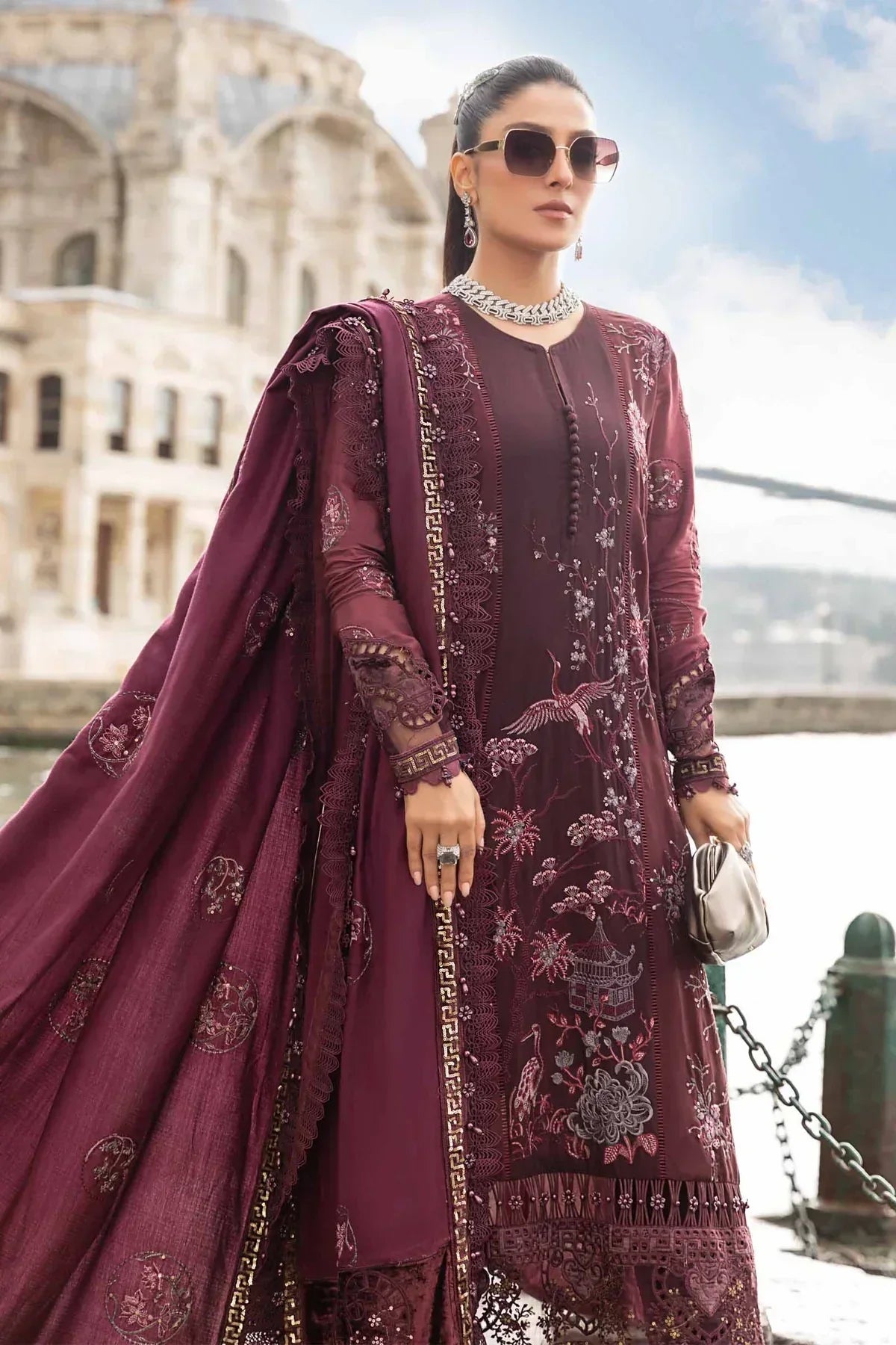 Maria B | Linen 23 | Aubergine DL-1103 - by - Libasekhas UK - Registered Vendor of : Maria B - 100% Original Designer Dresss