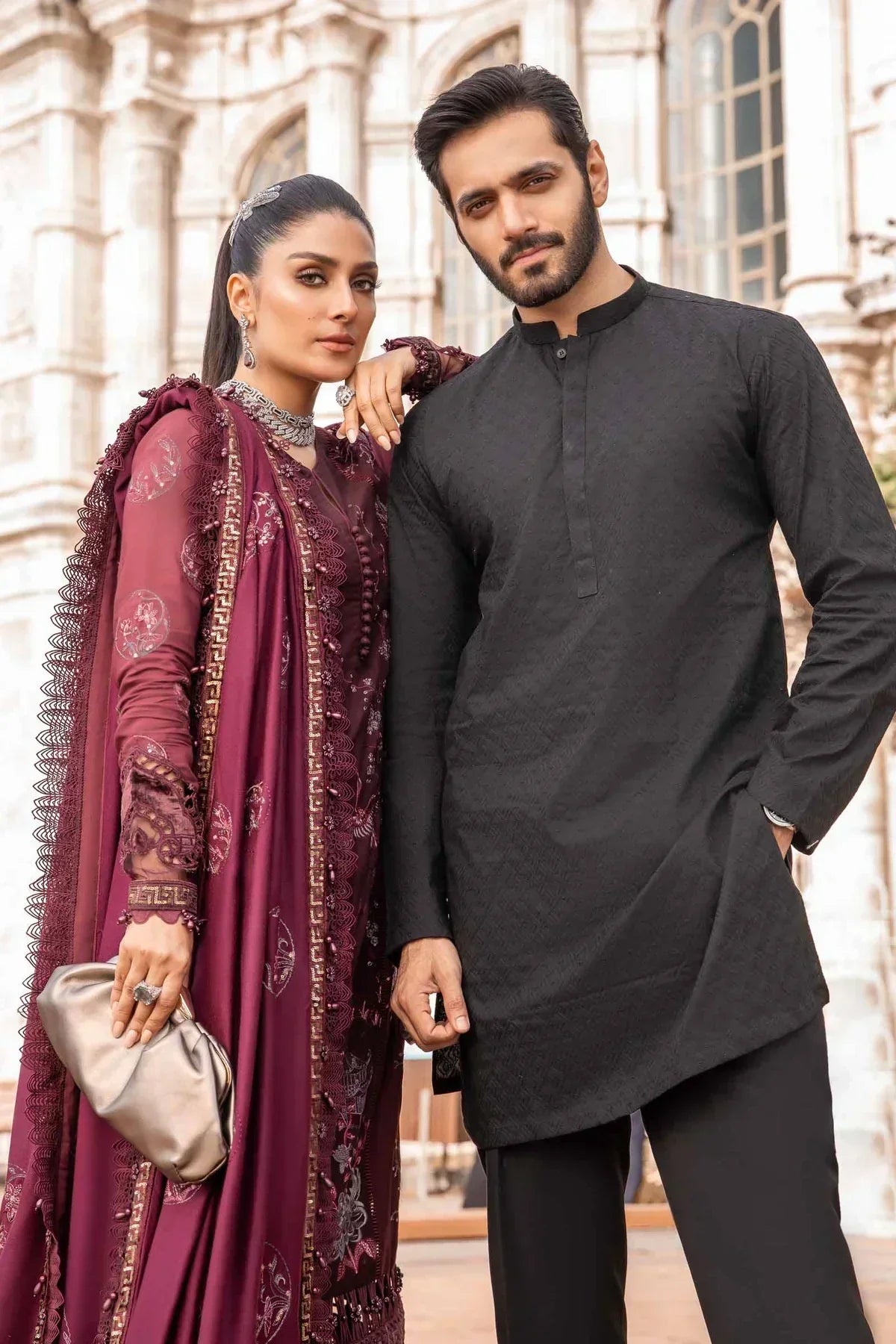 Maria B | Linen 23 | Aubergine DL-1103 - by - Libasekhas UK - Registered Vendor of : Maria B - 100% Original Designer Dresss