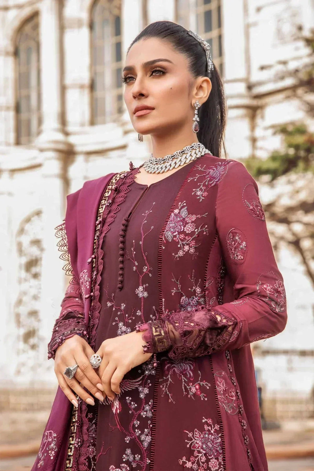 Maria B | Linen 23 | Aubergine DL-1103 - by - Libasekhas UK - Registered Vendor of : Maria B - 100% Original Designer Dresss