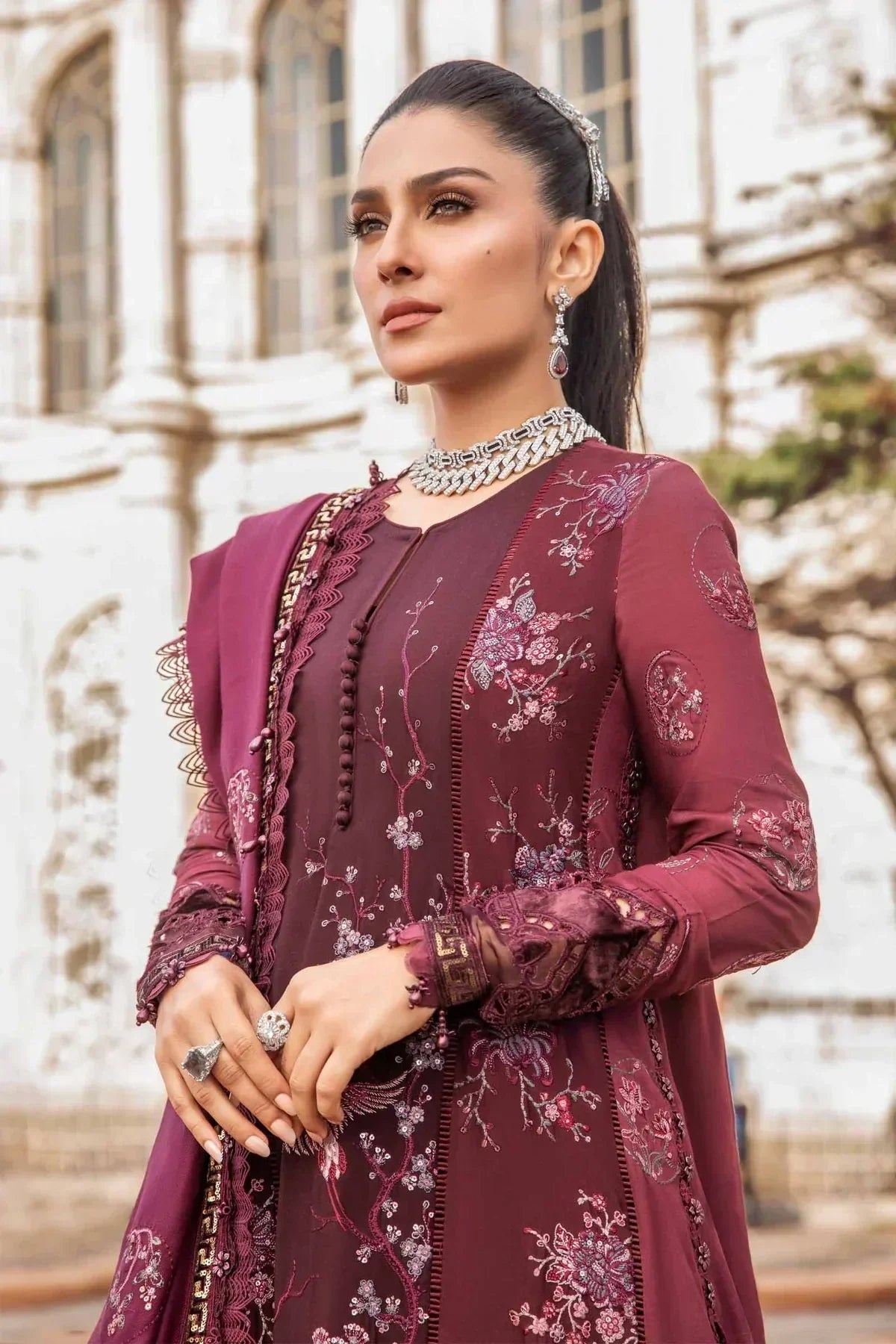Maria B | Linen 23 | Aubergine DL-1103 - by - Libasekhas UK - Registered Vendor of : Maria B - 100% Original Designer Dresss