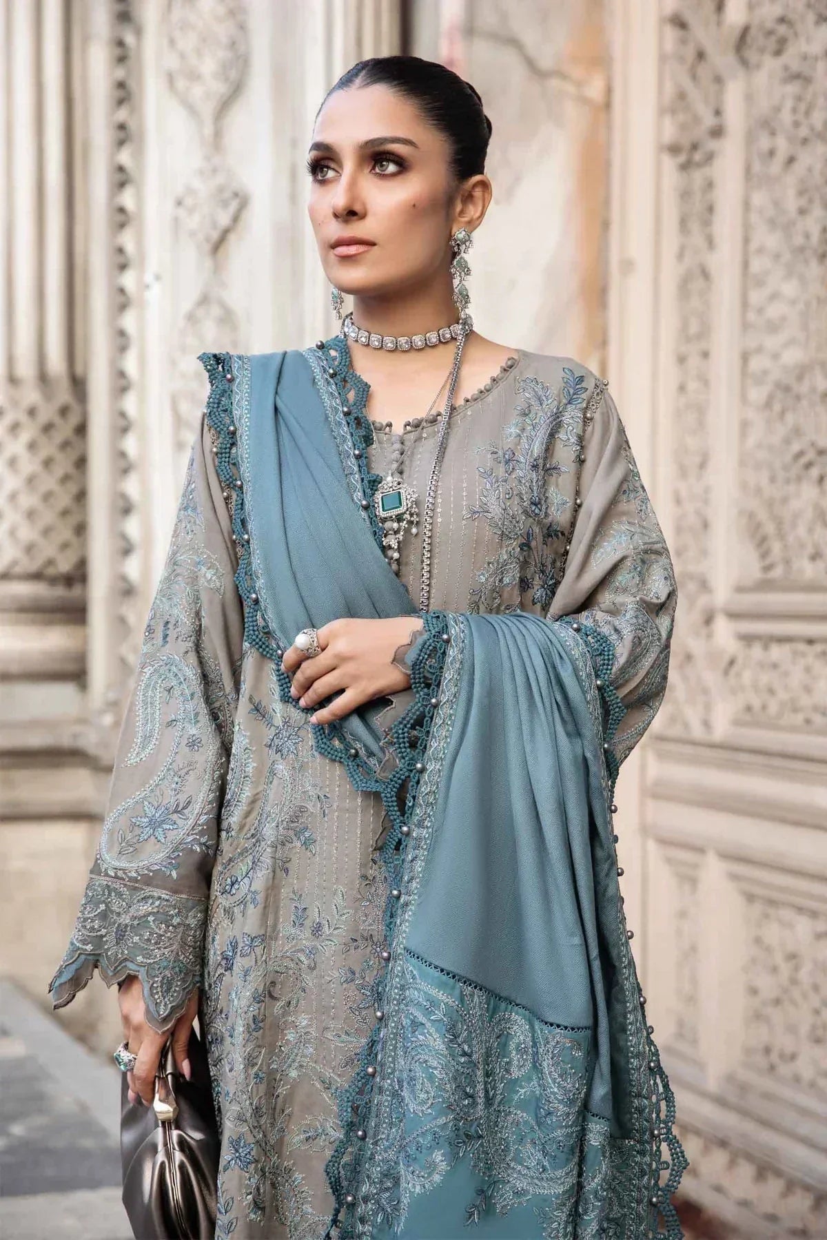 Maria B | Linen 23 | Grey DL-1104 - by - Libasekhas UK - Registered Vendor of : Maria B - 100% Original Designer Dresss