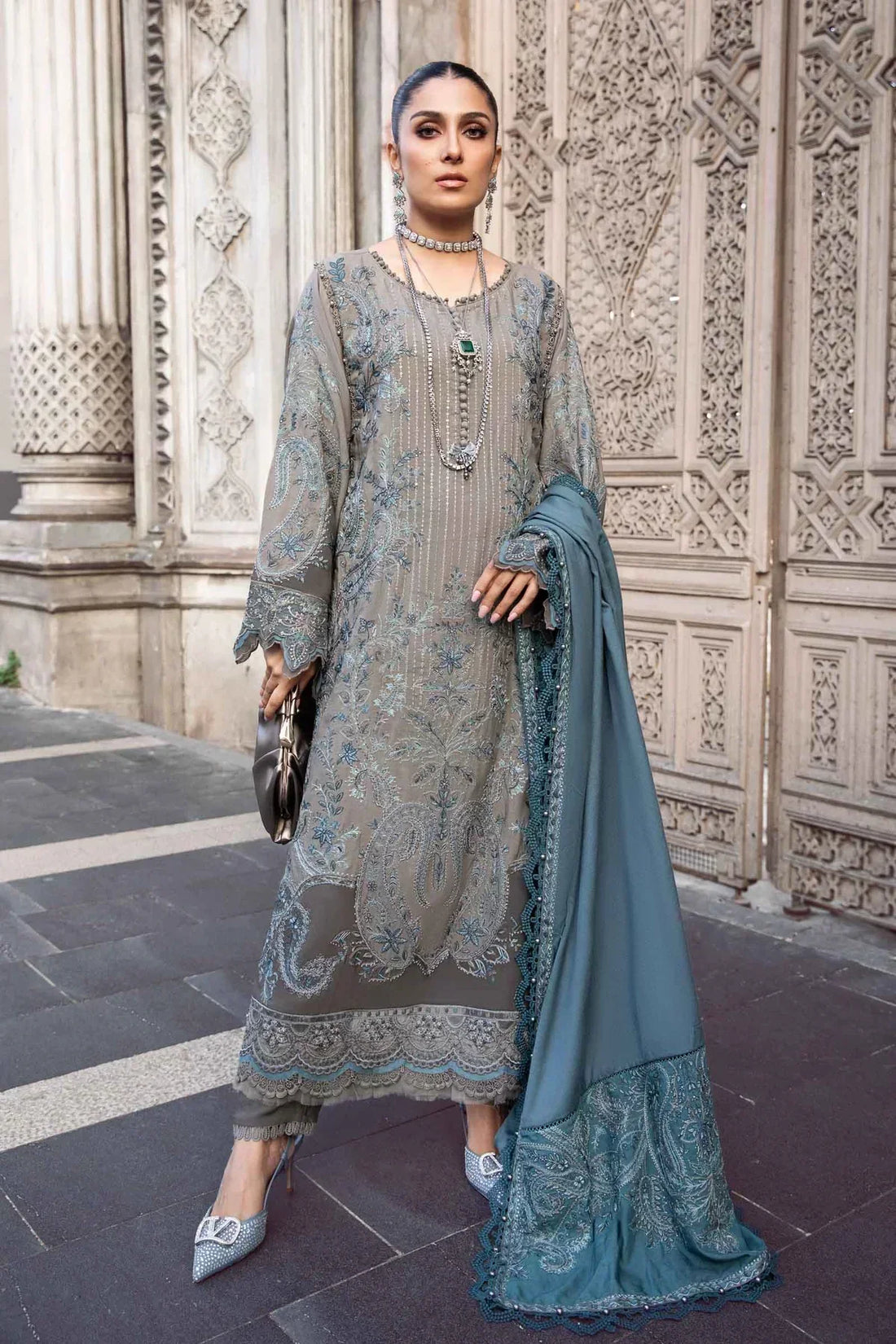 Maria B | Linen 23 | Grey DL-1104 - by - Libasekhas UK - Registered Vendor of : Maria B - 100% Original Designer Dresss