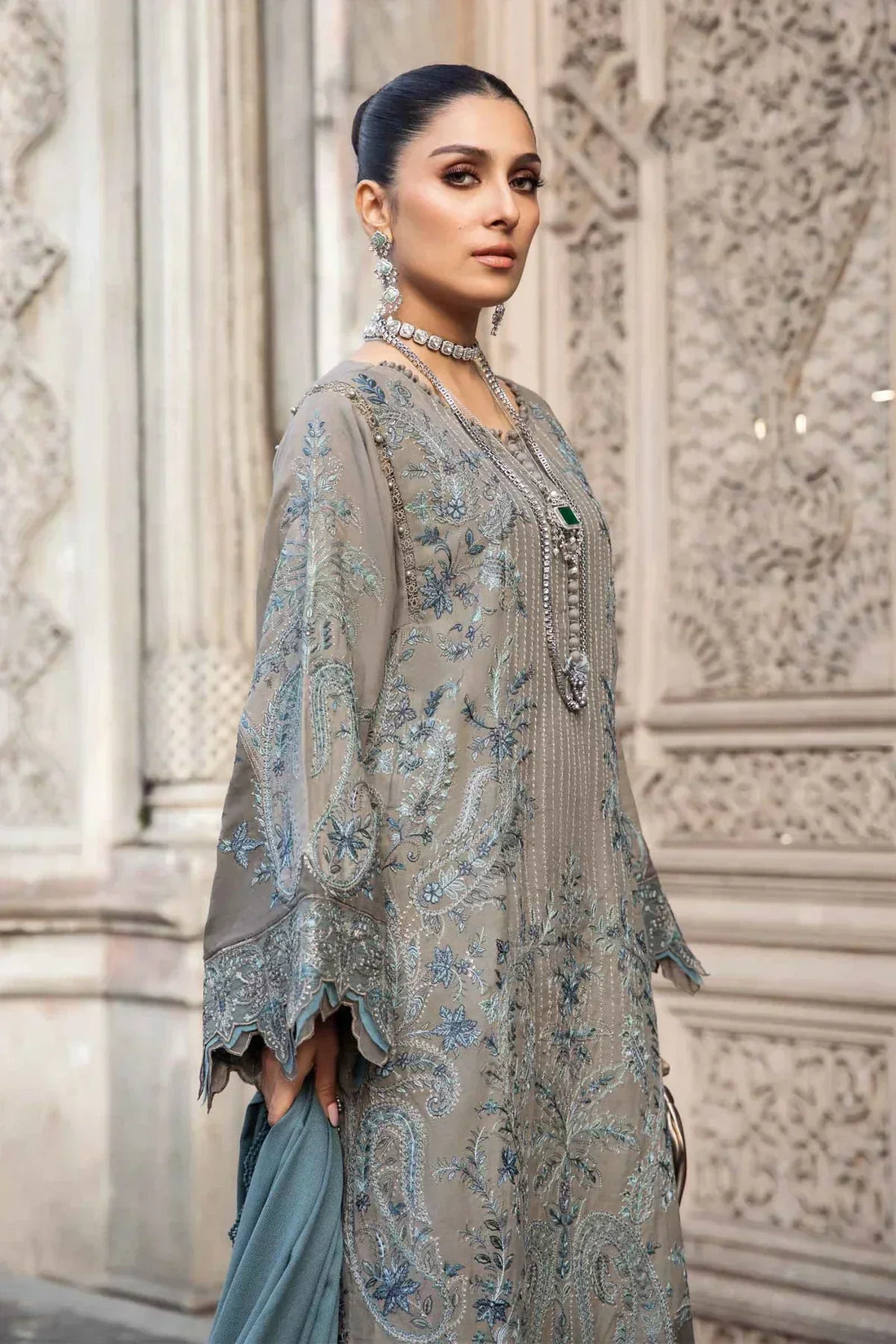Maria B | Linen 23 | Grey DL-1104 - by - Libasekhas UK - Registered Vendor of : Maria B - 100% Original Designer Dresss