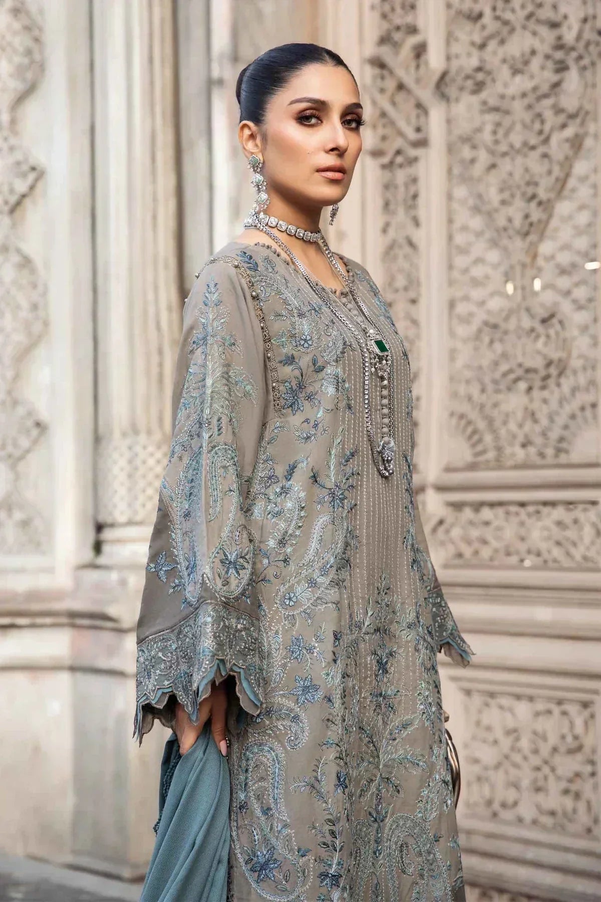 Maria B | Linen 23 | Grey DL-1104 - by - Libasekhas UK - Registered Vendor of : Maria B - 100% Original Designer Dresss