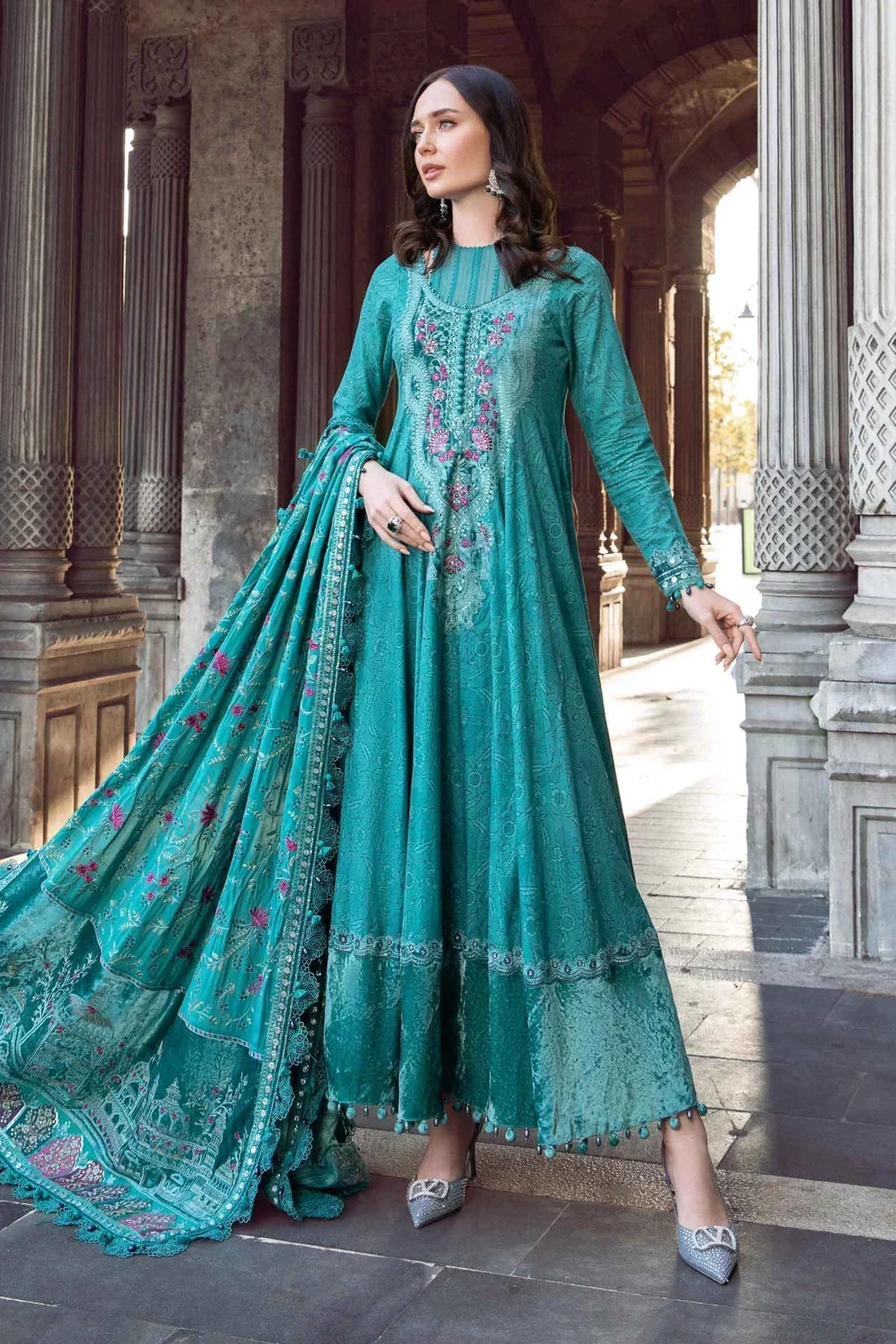 Maria B | Linen 23 | Teal DL-1105 - by - Libasekhas UK - Registered Vendor of : Maria B - 100% Original Designer Dresss