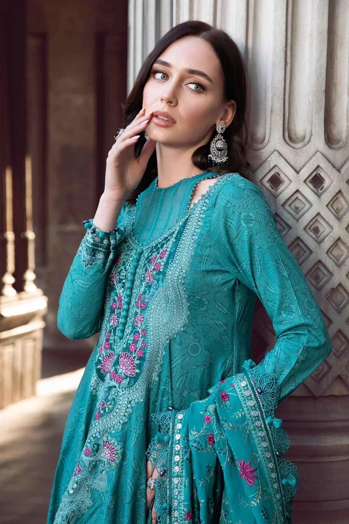 Maria B | Linen 23 | Teal DL-1105 - by - Libasekhas UK - Registered Vendor of : Maria B - 100% Original Designer Dresss