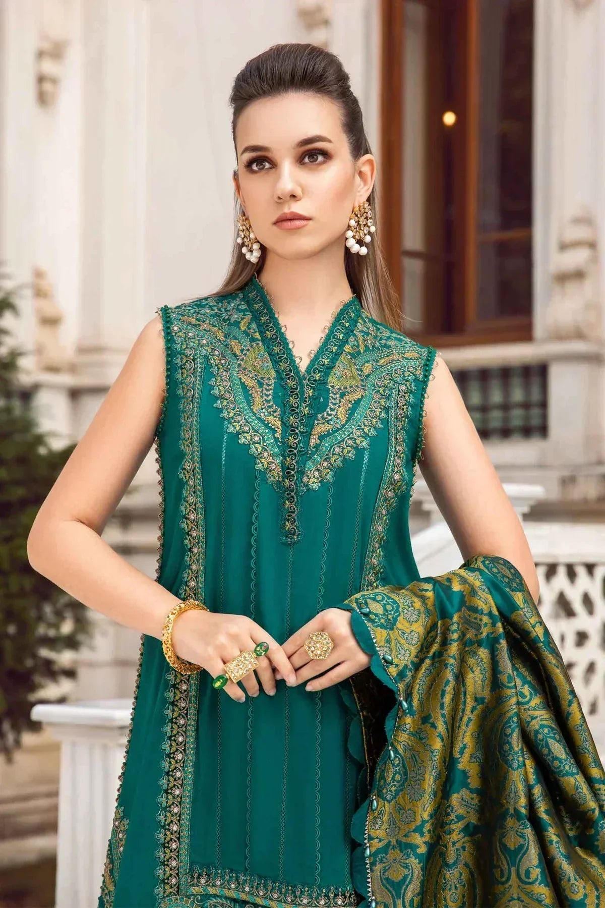 Maria B | Linen 23 | Emerald Green DL-1107 - by - Libasekhas UK - Registered Vendor of : Maria B - 100% Original Designer Dresss