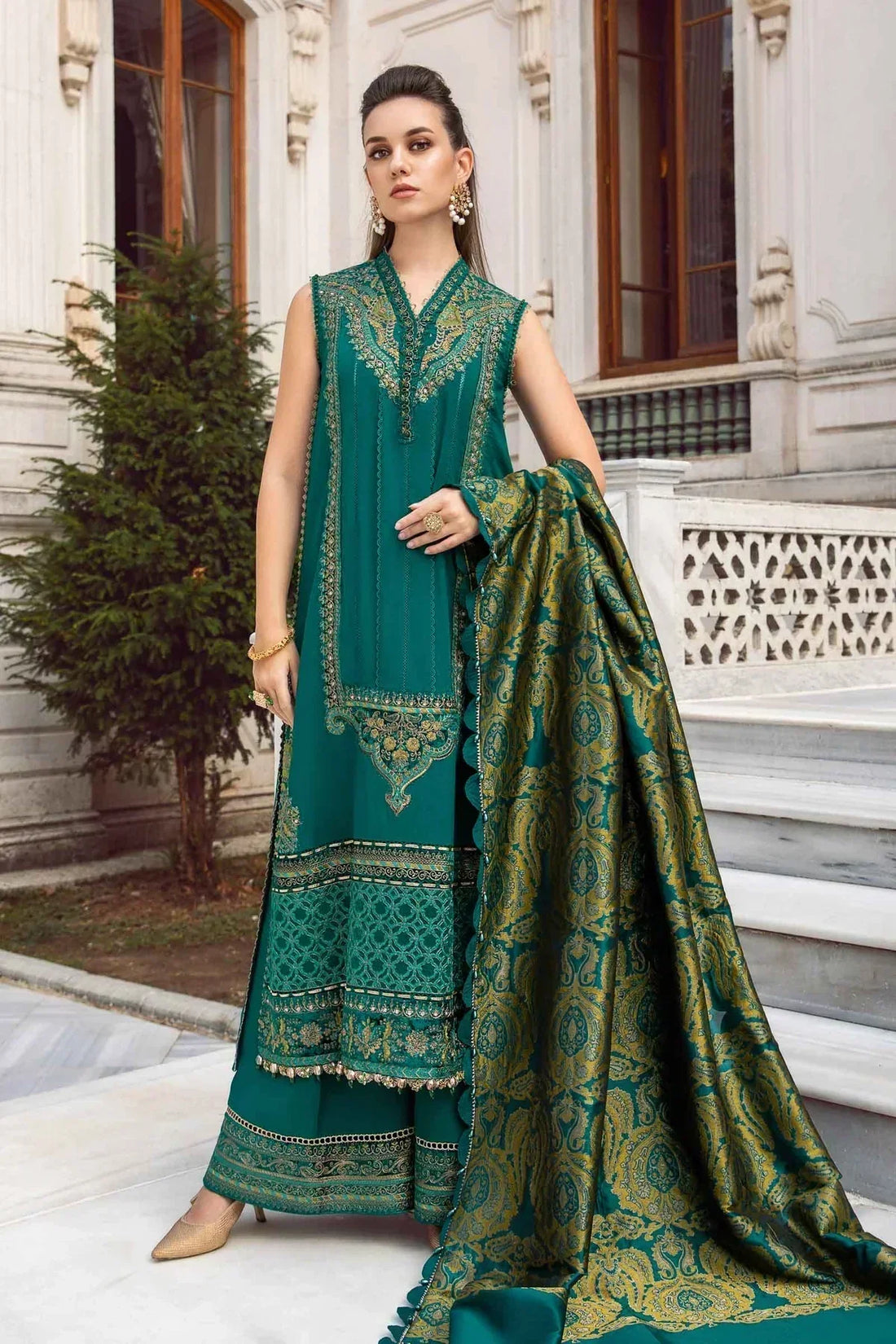 Maria B | Linen 23 | Emerald Green DL-1107 - by - Libasekhas UK - Registered Vendor of : Maria B - 100% Original Designer Dresss