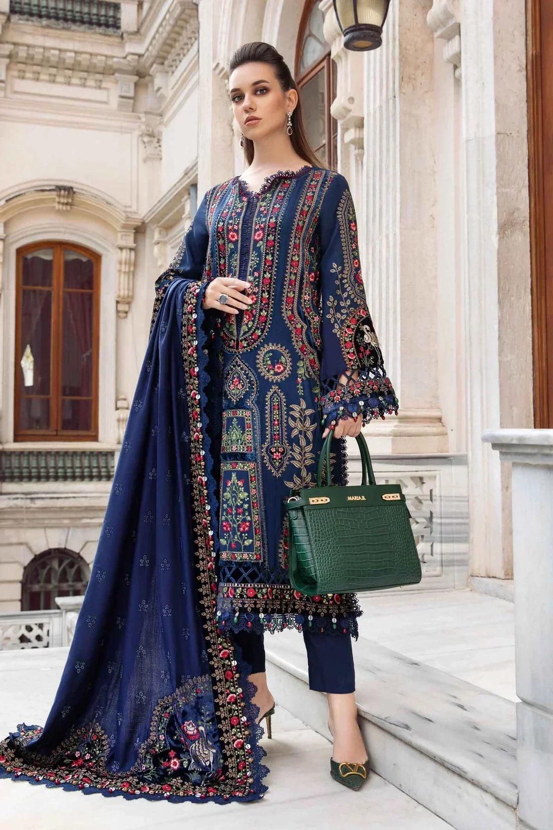Maria B | Linen 23 | Navy Blue DL-1109 - by - Libasekhas UK - Registered Vendor of : Maria B - 100% Original Designer Dresss