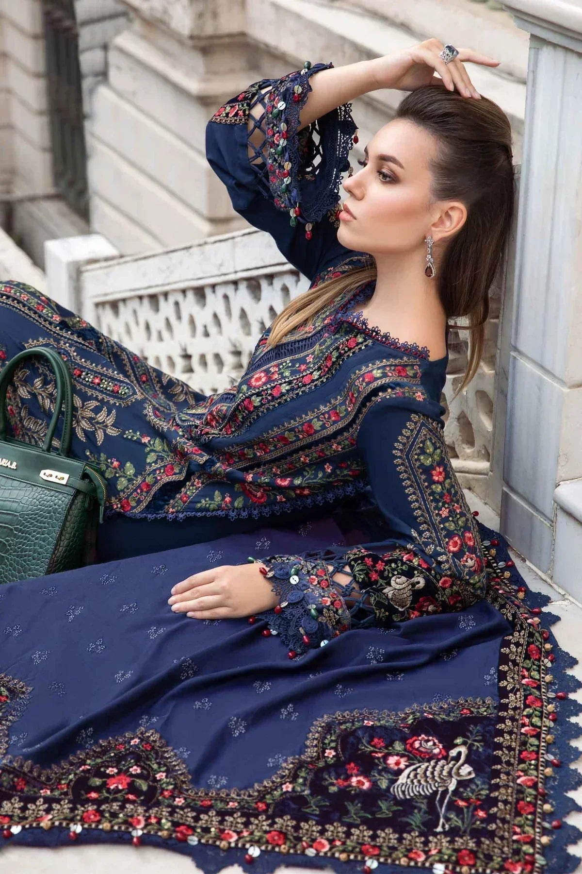Maria B | Linen 23 | Navy Blue DL-1109 - by - Libasekhas UK - Registered Vendor of : Maria B - 100% Original Designer Dresss
