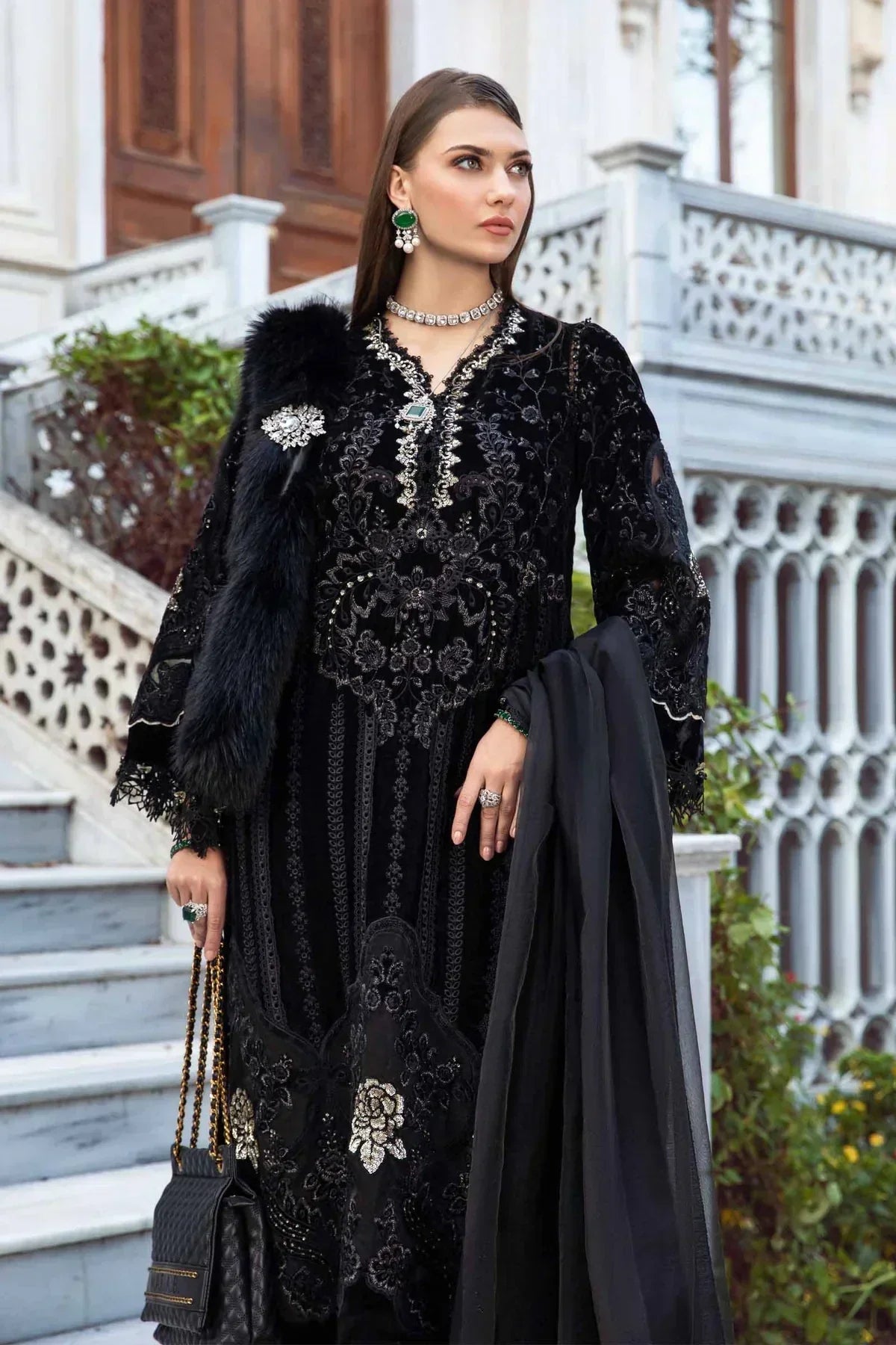 Maria B | Linen 23 | Black & Gold DL-1111 - by - Libasekhas UK - Registered Vendor of : Maria B - 100% Original Designer Dresss