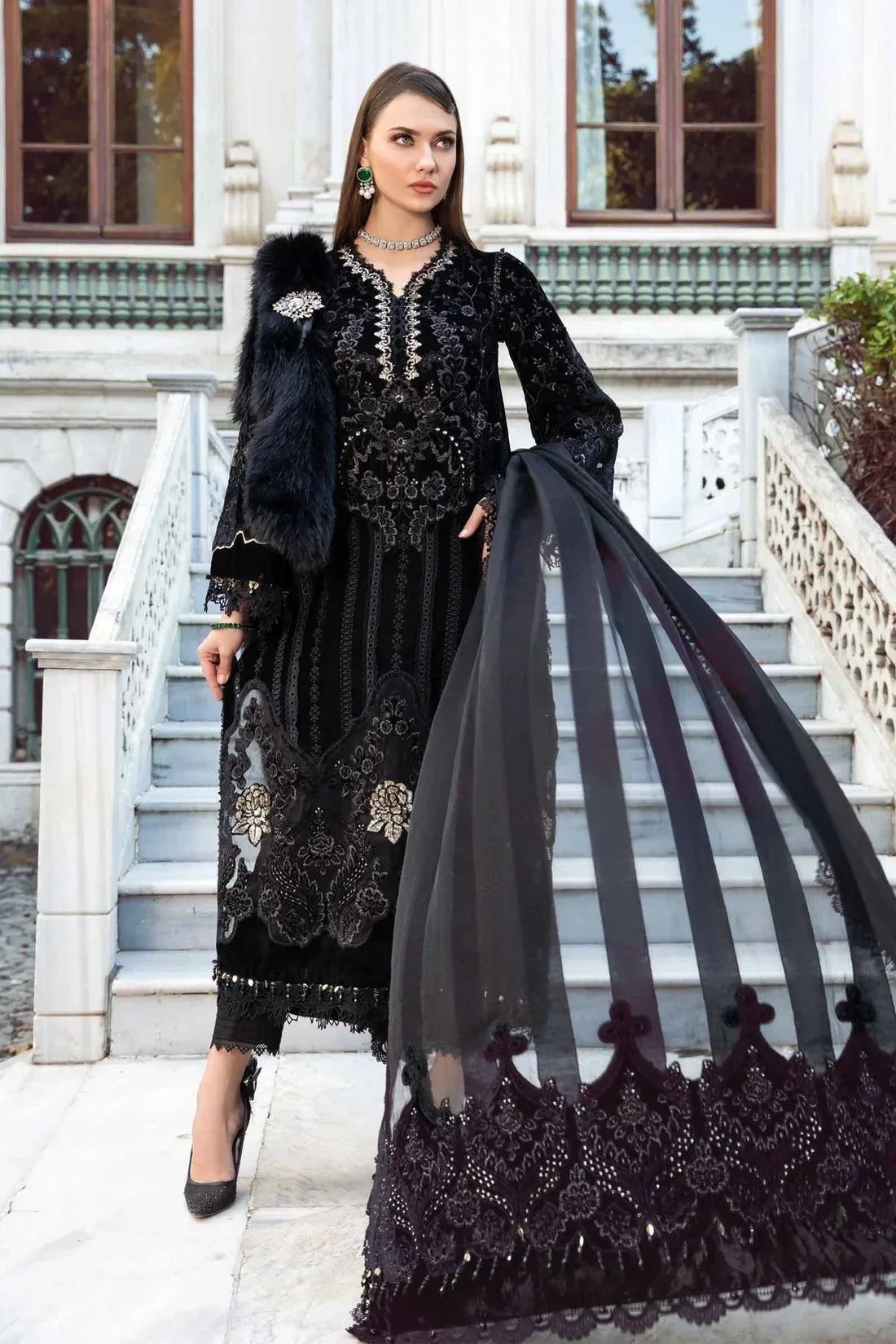 Maria B | Linen 23 | Black & Gold DL-1111 - by - Libasekhas UK - Registered Vendor of : Maria B - 100% Original Designer Dresss