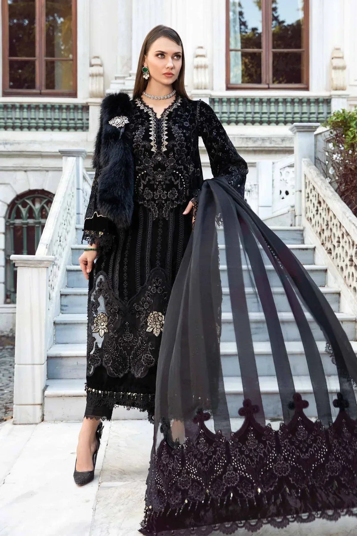 Maria B | Linen 23 | Black & Gold DL-1111 - by - Libasekhas UK - Registered Vendor of : Maria B - 100% Original Designer Dresss