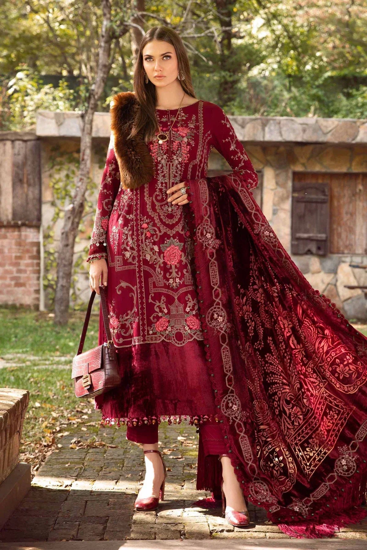 Maria B | Linen 23 | Deep Pink DL-1112 - by - Libasekhas UK - Registered Vendor of : Maria B - 100% Original Designer Dresss