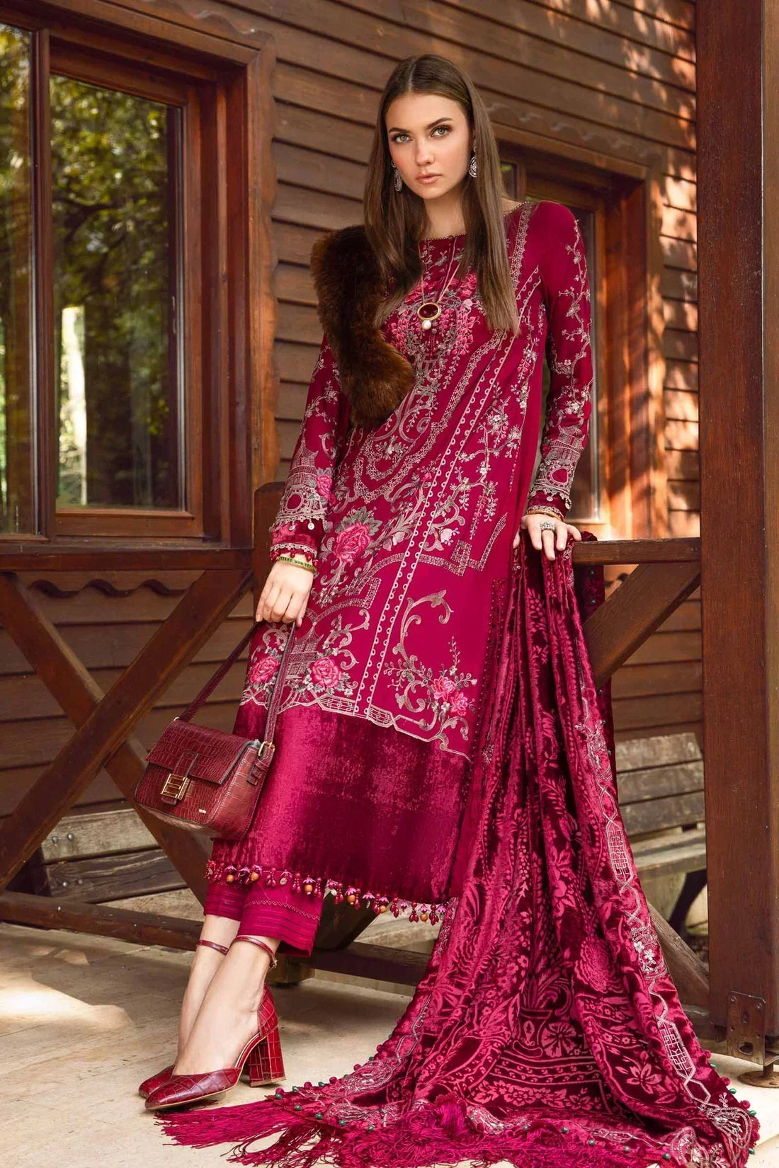 Maria B | Linen 23 | Deep Pink DL-1112 - by - Libasekhas UK - Registered Vendor of : Maria B - 100% Original Designer Dresss