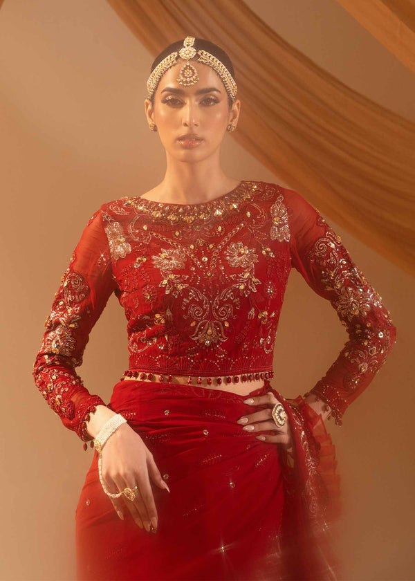Paras by Pasha | Noor -e- Jahan Saree Collection | Laal-e-Jahan - by - Libasekhas UK - Registered Vendor of : Paras by Pasha - 100% Original Designer Dresss