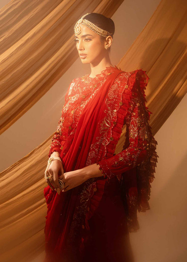 Paras by Pasha | Noor -e- Jahan Saree Collection | Laal-e-Jahan - by - Libasekhas UK - Registered Vendor of : Paras by Pasha - 100% Original Designer Dresss