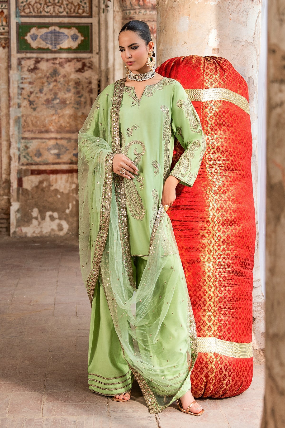 Charizma | Festive Pret | 3-PC Embroidered Raw Silk CMA-6-413 - by Libasekhas UK - Registered Vendor of : Charizma - 100% Original Designer Dress