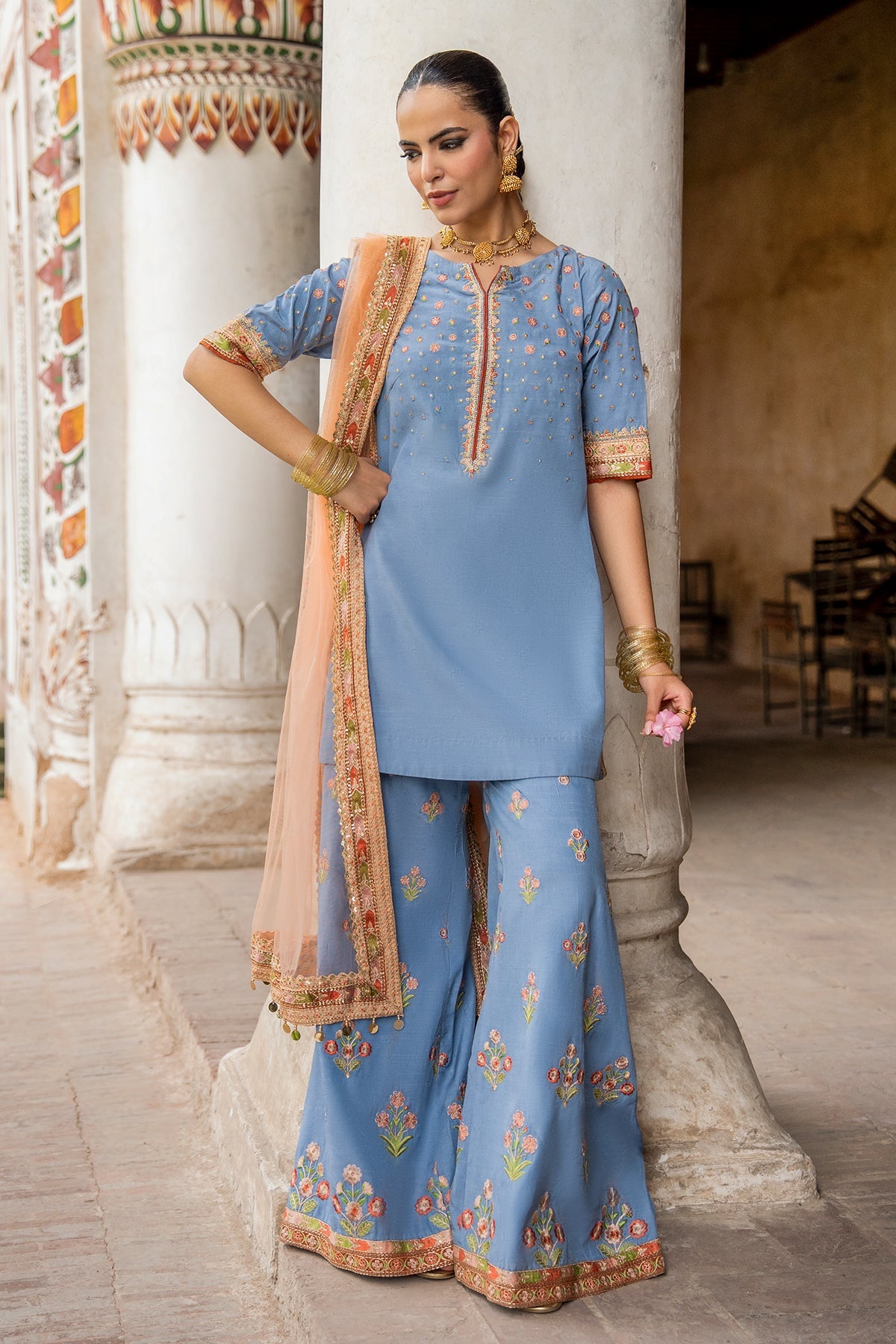 Charizma | Festive Pret | 3-PC Embroidered Raw Silk CMA-6-387 - by Libasekhas UK - Registered Vendor of : Charizma - 100% Original Designer Dress