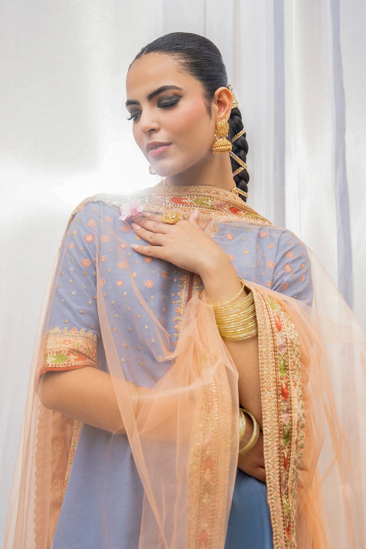 Charizma | Festive Pret | 3-PC Embroidered Raw Silk CMA-6-387 - by Libasekhas UK - Registered Vendor of : Charizma - 100% Original Designer Dress