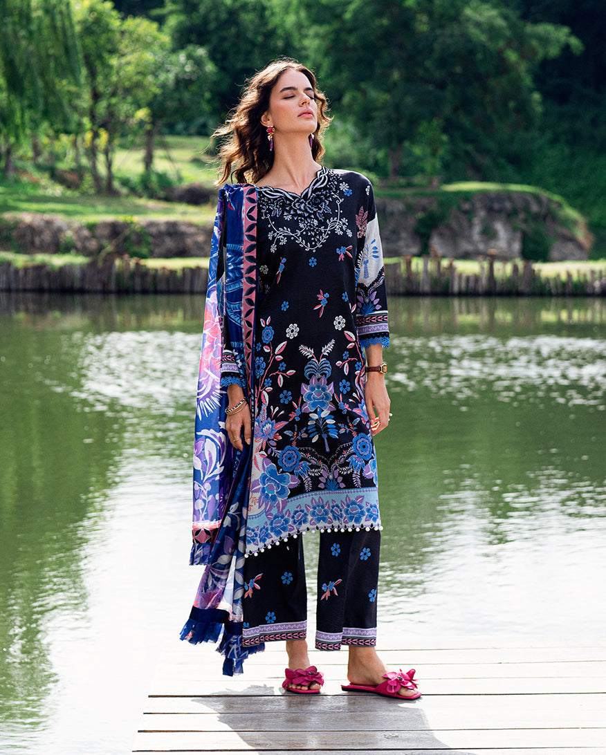 Roheenaz | Garden Veal Printed Lawn 25 |BlackBerry Frost - by - Libasekhas UK - Registered Vendor of : Roheenaz - 100% Original Designer Dresss