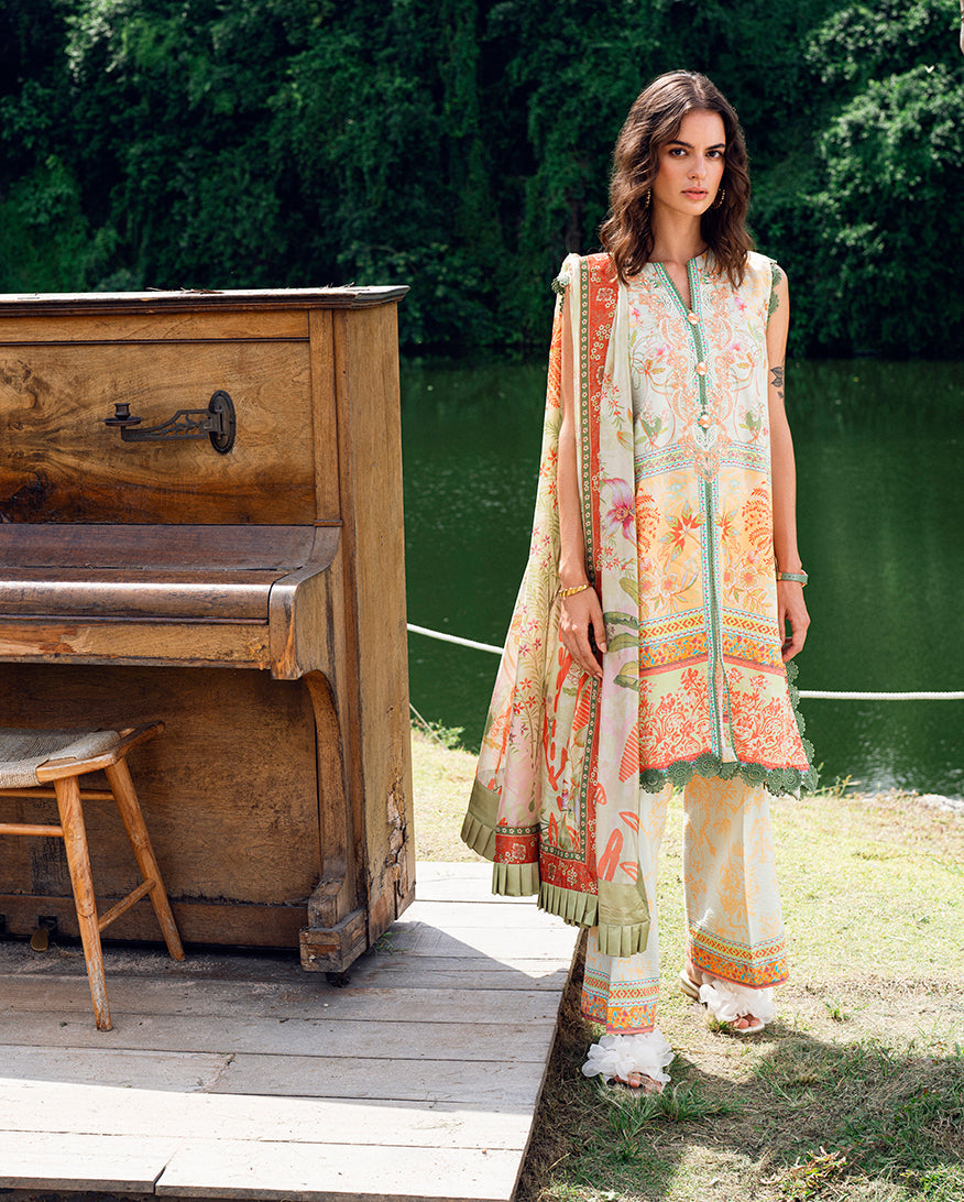 Roheenaz | Garden Veal Printed Lawn 25 | Gold Riddle - by - Libasekhas UK - Registered Vendor of : Roheenaz - 100% Original Designer Dresss