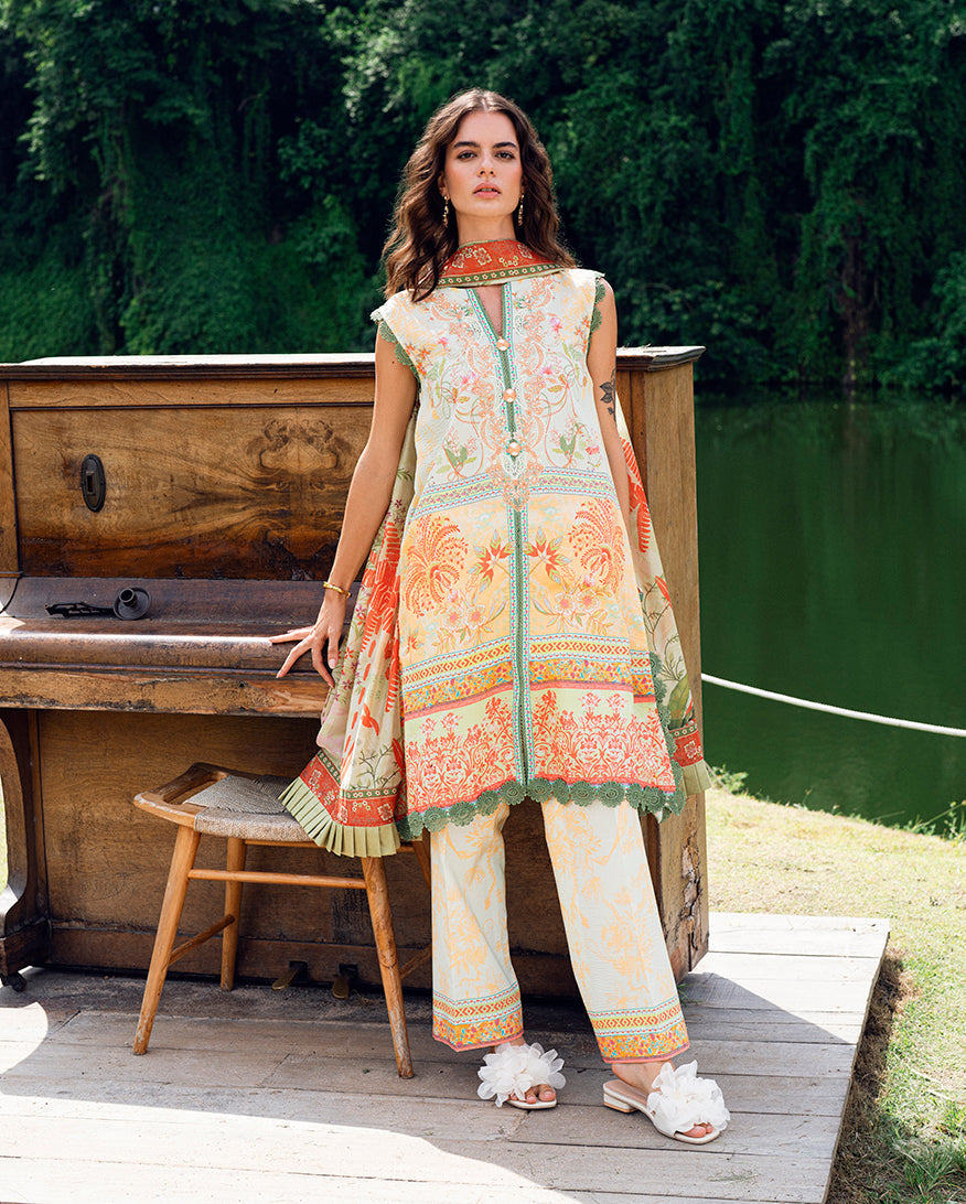 Roheenaz | Garden Veal Printed Lawn 25 | Gold Riddle - by - Libasekhas UK - Registered Vendor of : Roheenaz - 100% Original Designer Dresss