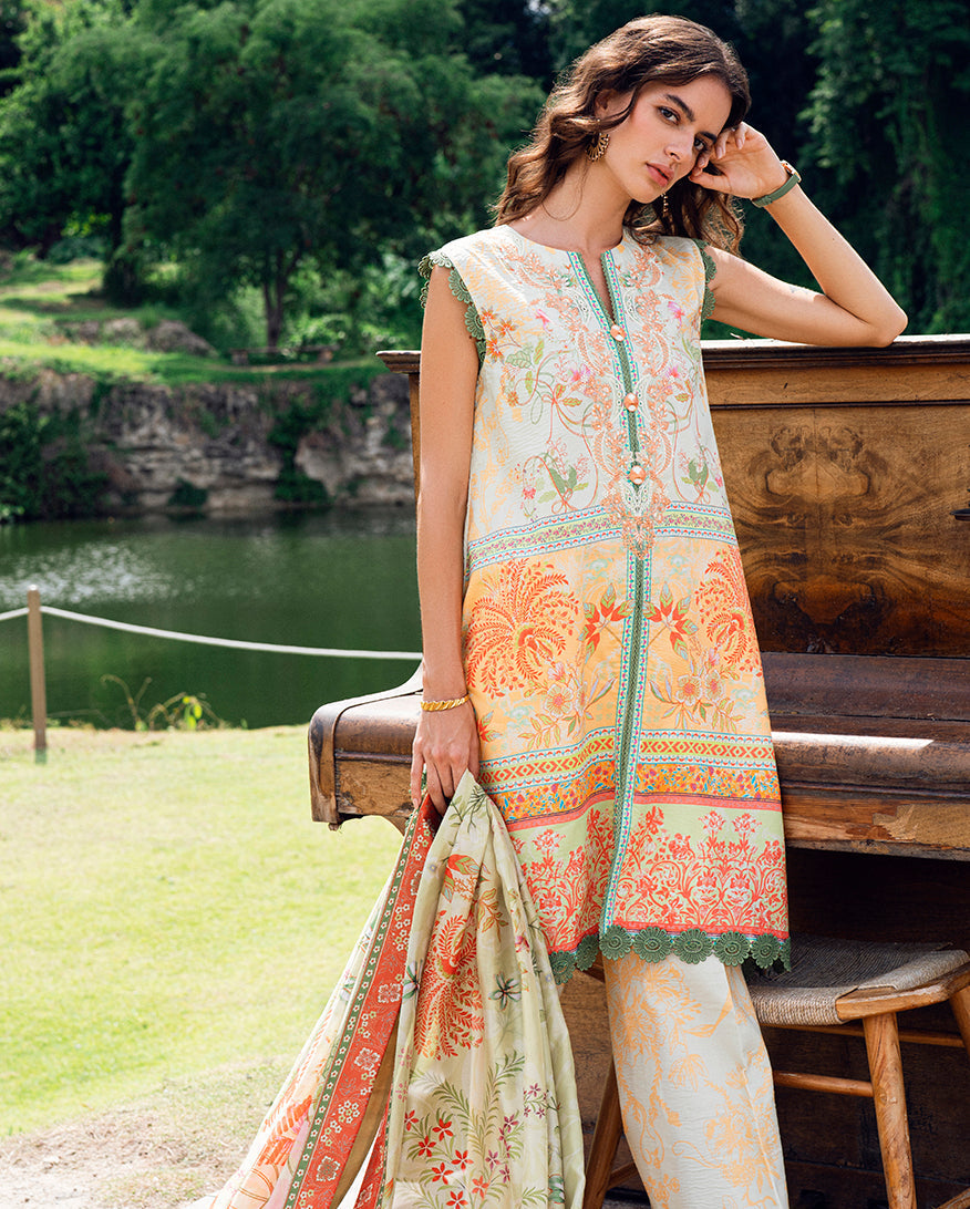 Roheenaz | Garden Veal Printed Lawn 25 | Gold Riddle - by - Libasekhas UK - Registered Vendor of : Roheenaz - 100% Original Designer Dresss
