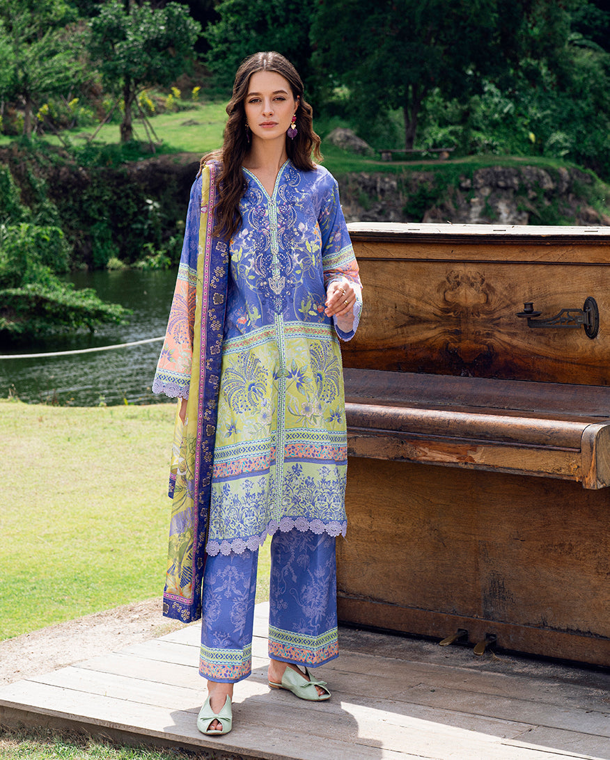 Roheenaz | Garden Veal Printed Lawn 25 | Inky Bloom - by - Libasekhas UK - Registered Vendor of : Roheenaz - 100% Original Designer Dresss