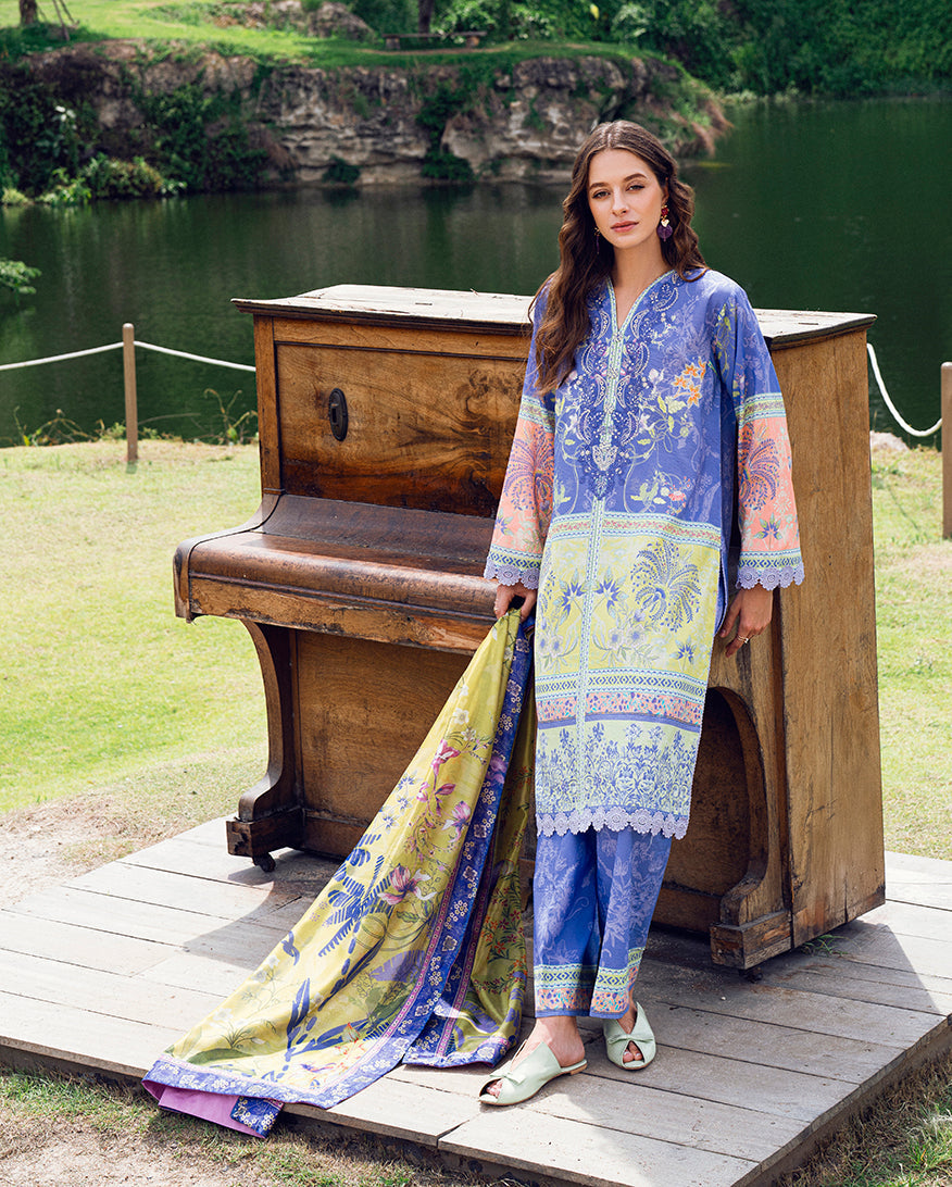 Roheenaz | Garden Veal Printed Lawn 25 | Inky Bloom - by - Libasekhas UK - Registered Vendor of : Roheenaz - 100% Original Designer Dresss
