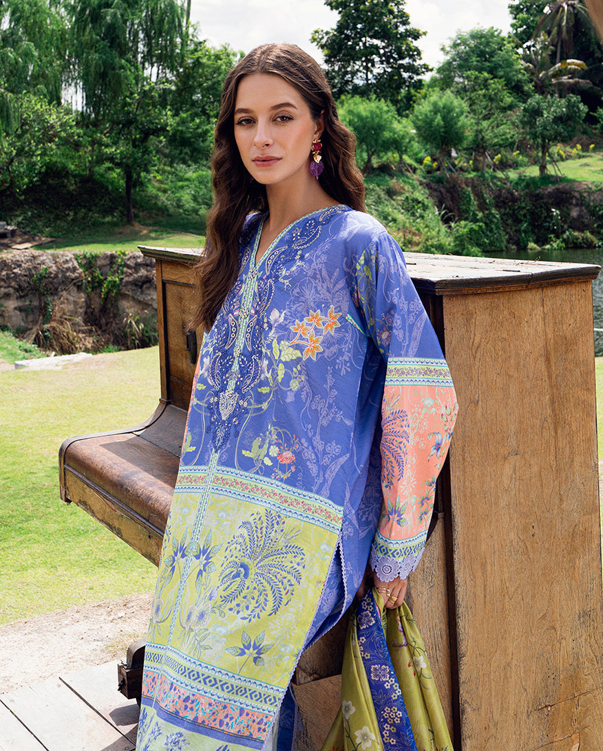 Roheenaz | Garden Veal Printed Lawn 25 | Inky Bloom - by - Libasekhas UK - Registered Vendor of : Roheenaz - 100% Original Designer Dresss