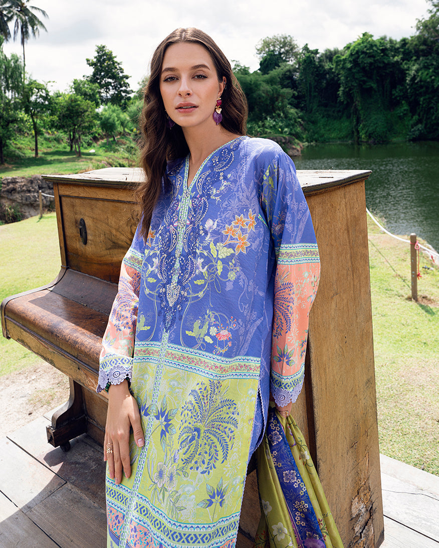 Roheenaz | Garden Veal Printed Lawn 25 | Inky Bloom - by - Libasekhas UK - Registered Vendor of : Roheenaz - 100% Original Designer Dresss