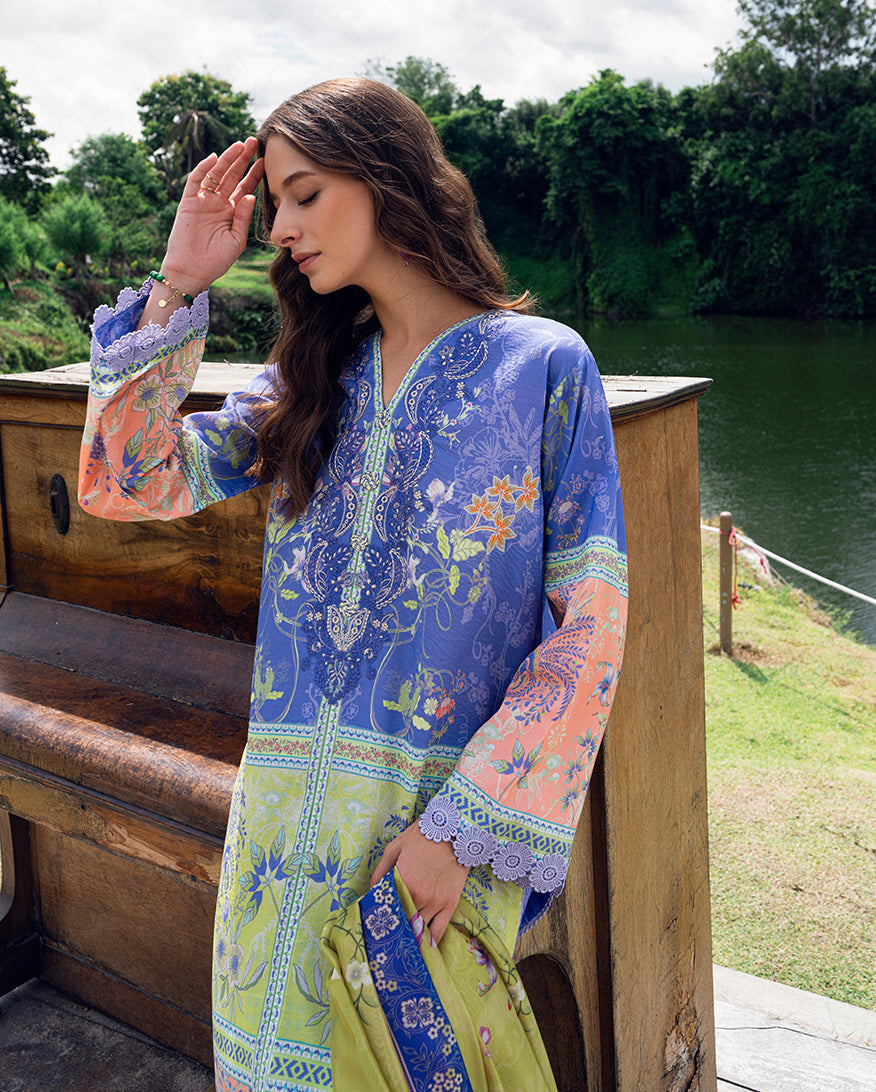Roheenaz | Garden Veal Printed Lawn 25 | Inky Bloom - by - Libasekhas UK - Registered Vendor of : Roheenaz - 100% Original Designer Dresss