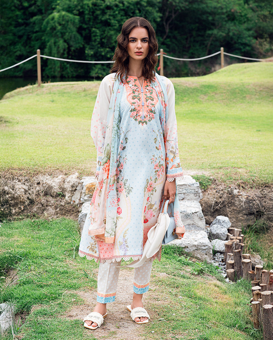 Roheenaz | Garden Veal Printed Lawn 25 | Cloudberey glaze - by - Libasekhas UK - Registered Vendor of : Roheenaz - 100% Original Designer Dresss