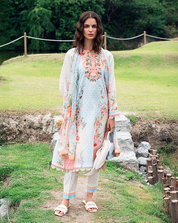 Roheenaz | Garden Veal Printed Lawn 25 | Cloudberey glaze - by - Libasekhas UK - Registered Vendor of : Roheenaz - 100% Original Designer Dresss