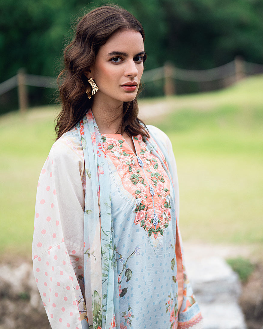 Roheenaz | Garden Veal Printed Lawn 25 | Cloudberey glaze - by - Libasekhas UK - Registered Vendor of : Roheenaz - 100% Original Designer Dresss