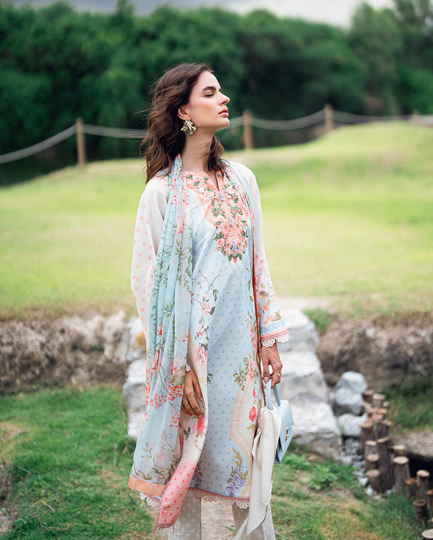Roheenaz | Garden Veal Printed Lawn 25 | Cloudberey glaze - by - Libasekhas UK - Registered Vendor of : Roheenaz - 100% Original Designer Dresss