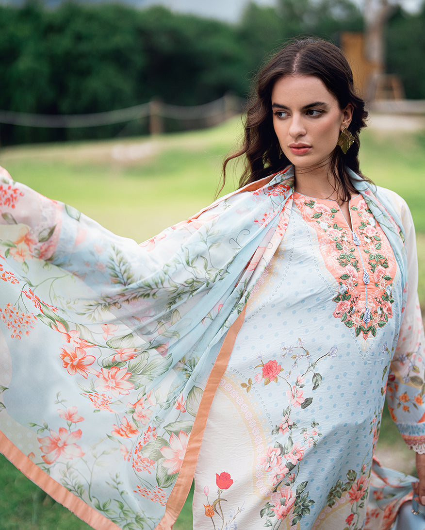 Roheenaz | Garden Veal Printed Lawn 25 | Cloudberey glaze - by - Libasekhas UK - Registered Vendor of : Roheenaz - 100% Original Designer Dresss