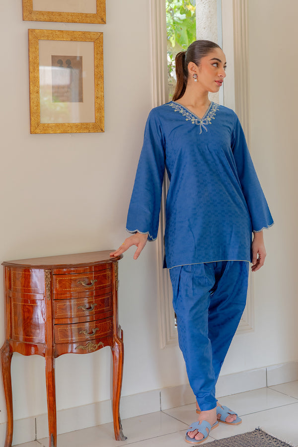 Sahar | Pre Essential Emb Edit | Indigo Edge - by Libasekhas UK - Registered Vendor of : Sahar - 100% Original Designer Dress