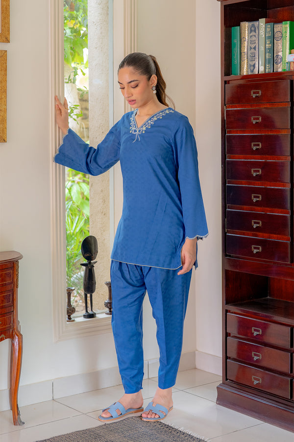 Sahar | Pre Essential Emb Edit | Indigo Edge - by Libasekhas UK - Registered Vendor of : Sahar - 100% Original Designer Dress