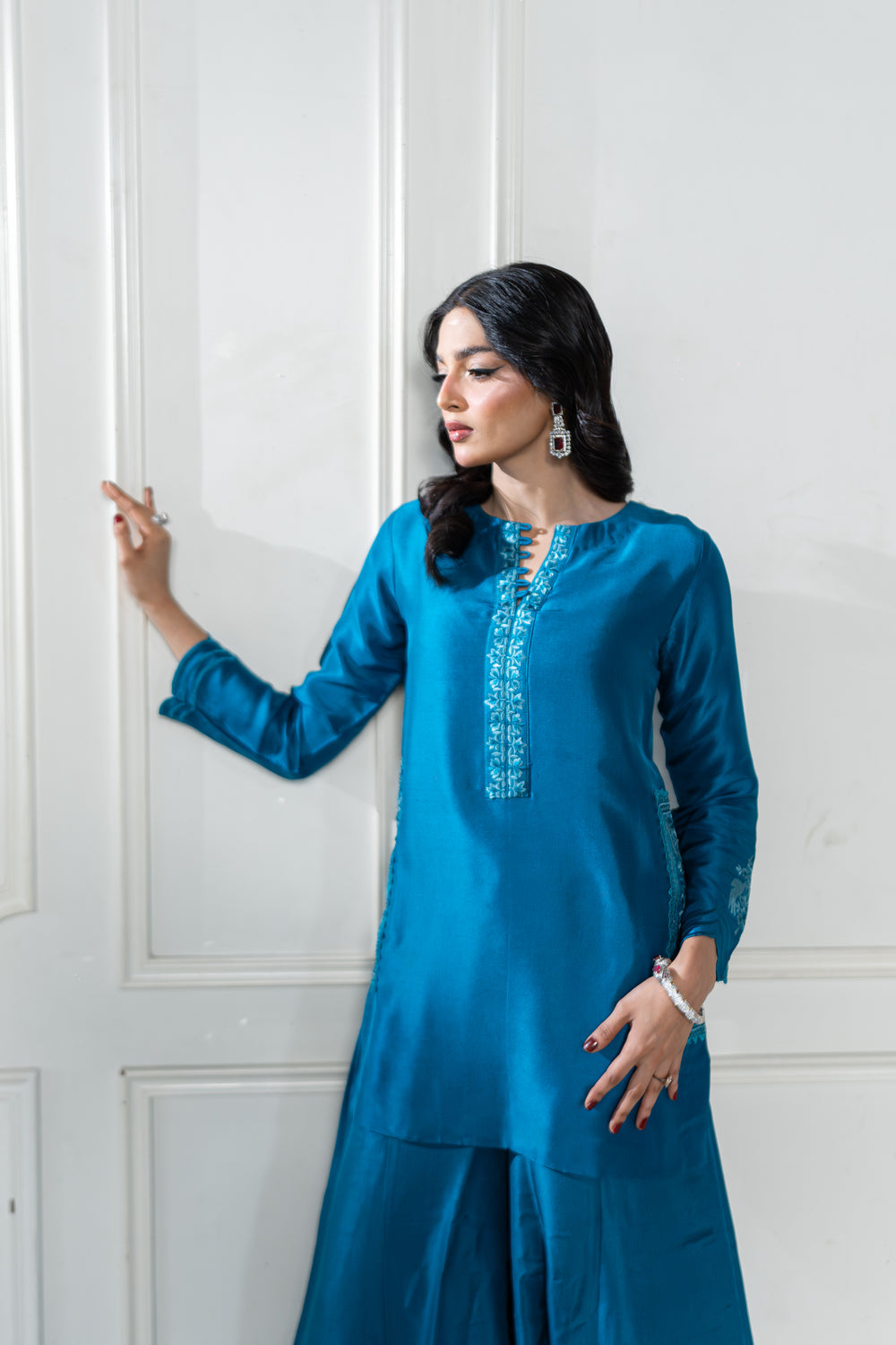 Wahaj M Khan | Lra Eid Collection 26 | Teal Red Rawsilk Set - by Libasekhas UK - Registered Vendor of : Wahaj M Khan - 100% Original Designer Dress