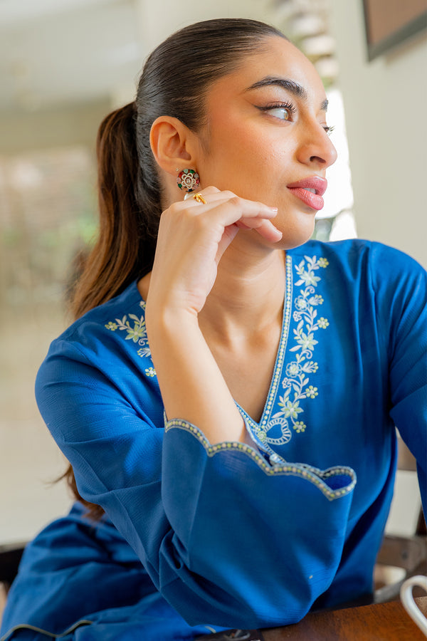 Sahar | Pre Essential Emb Edit | Indigo Edge - by Libasekhas UK - Registered Vendor of : Sahar - 100% Original Designer Dress