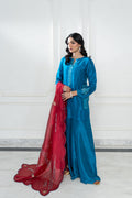 Wahaj M Khan | Lra Eid Collection 26 | Teal Red Rawsilk Set - by Libasekhas UK - Registered Vendor of : Wahaj M Khan - 100% Original Designer Dress